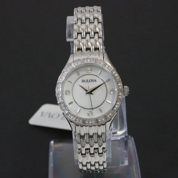 Bulova Ladies Crystal Bezel Watch MOP Dial Crystal Indicese 27mm - Picture 3 of 13